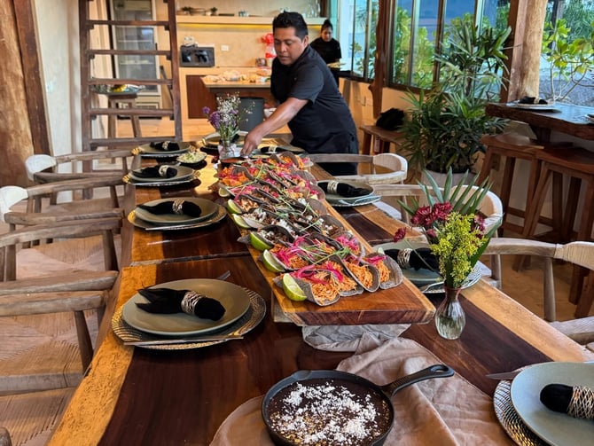 Elegant Tulum restaurant table set for dinner